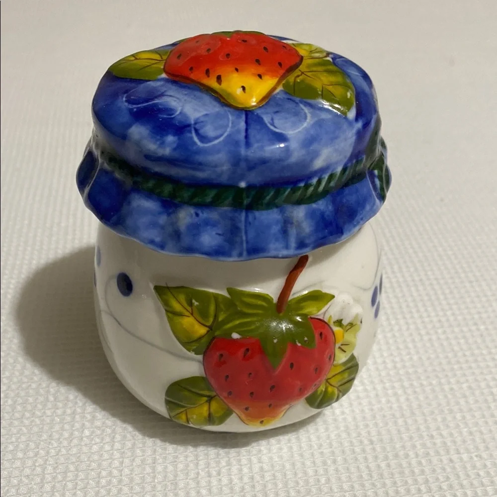 Vintage Strawberry Creamer, Sugar Bowl w/ Lid and Tray Set - Picture 6 of 10